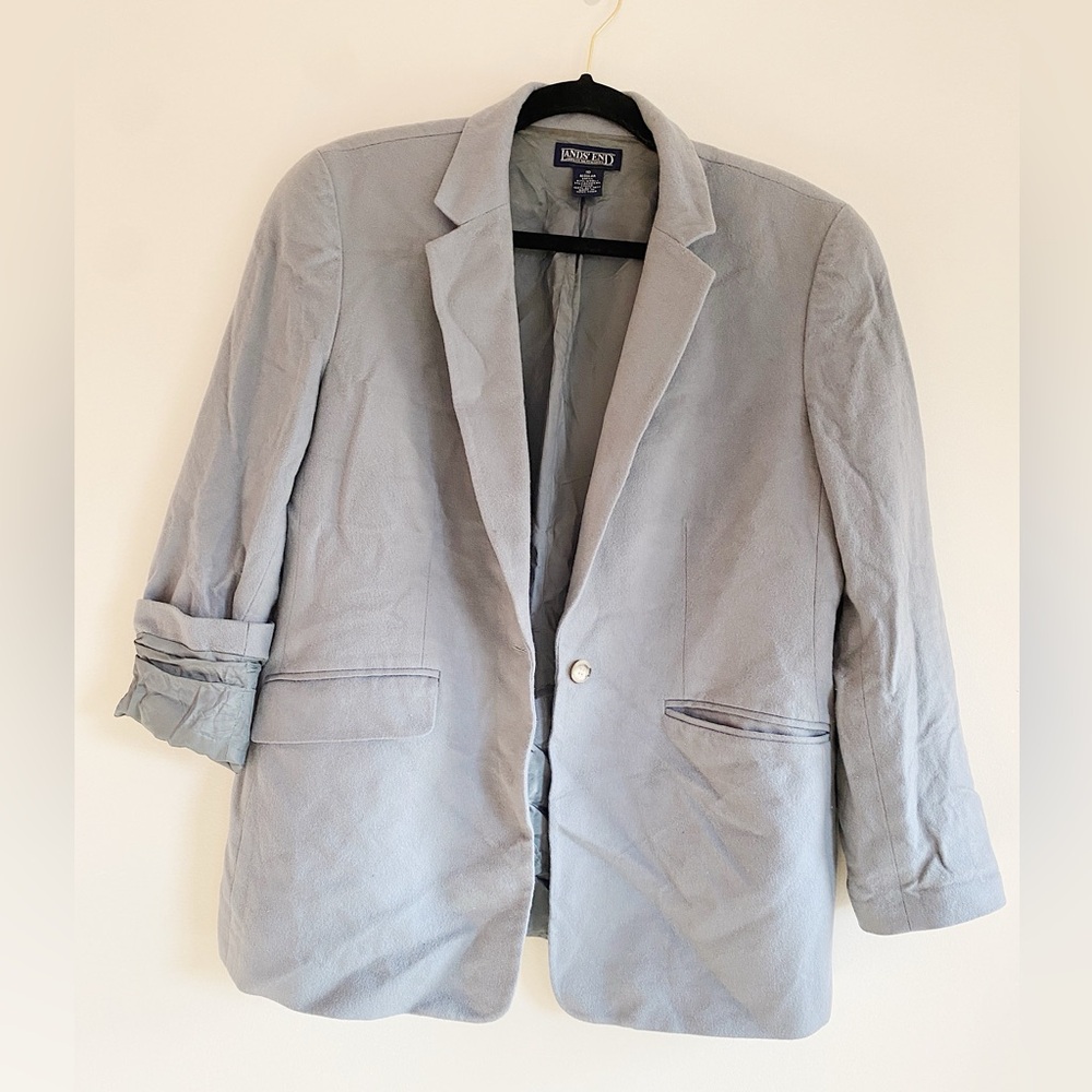 Vintage Lands End Gray‎ Blue Womens Blazer Light Blue Wool Cashmere Jacket